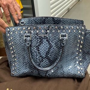 Michael Kors Snake Print Blue Satchel